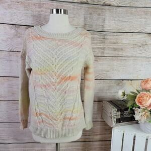 American Eagle Women's Rainbow Sherbet Cable Knit Sweater Cream Size Extra Small
